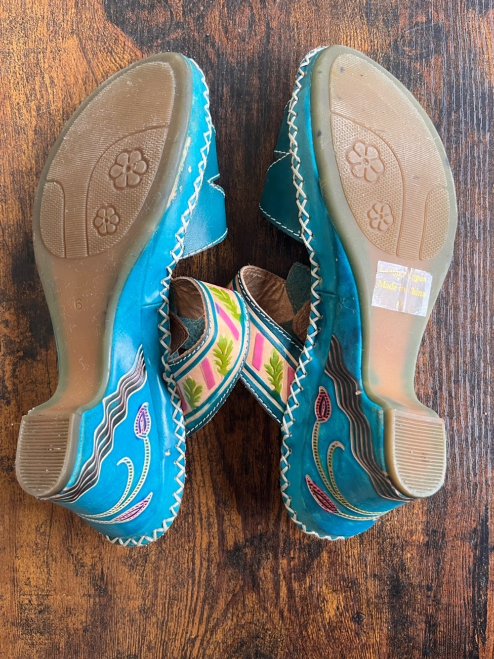 Colorful Teal Sandals with Pink Floral Accents - Picture 9 of 16